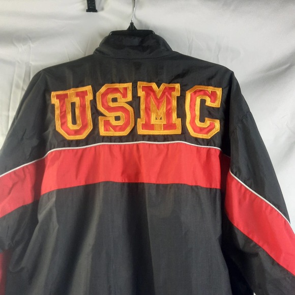 Vtg 90's USMC Black & Red Mesh lined embroidered zip front pocket Jacket LG - Picture 3 of 9